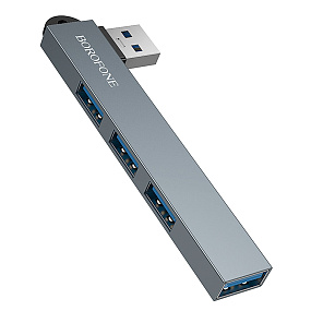 Хаб Borofone USB 2.0*3/USB 3.0 4 в 1 (FH1) серый